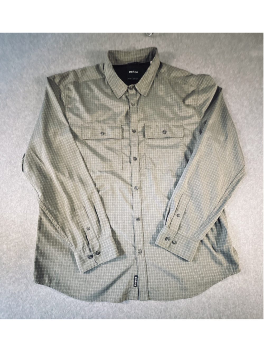 prAna Men’s XL Green Plaid Vented Hiking Fishing Shirt Long Sleeve Outdoor
